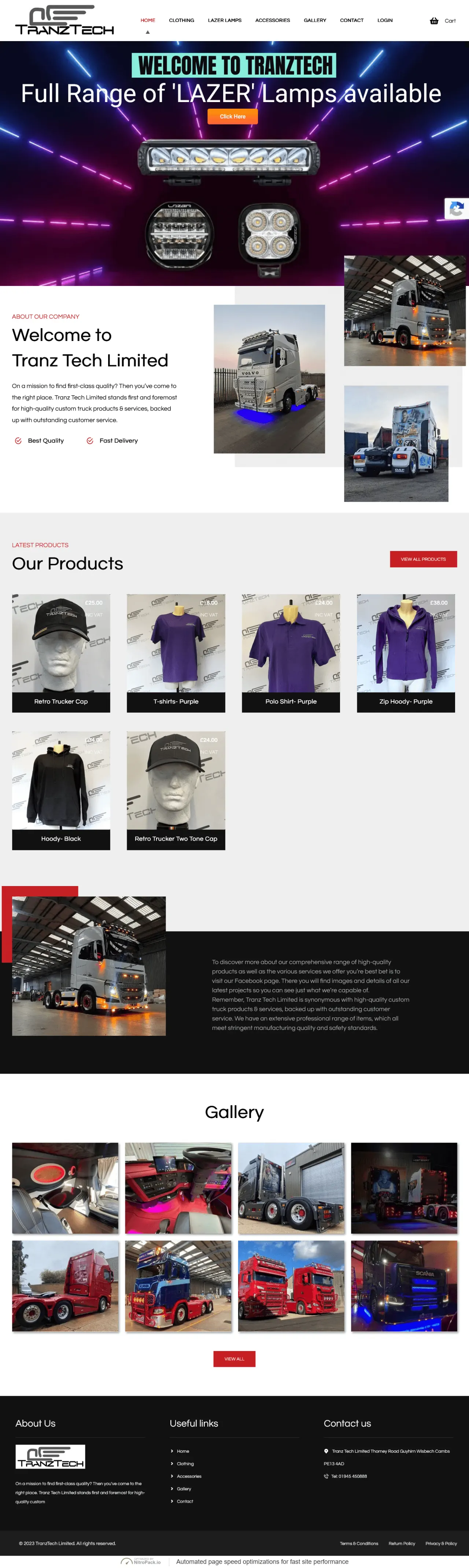Full-page screenshot of the TRANZ TECH LIMITED website
